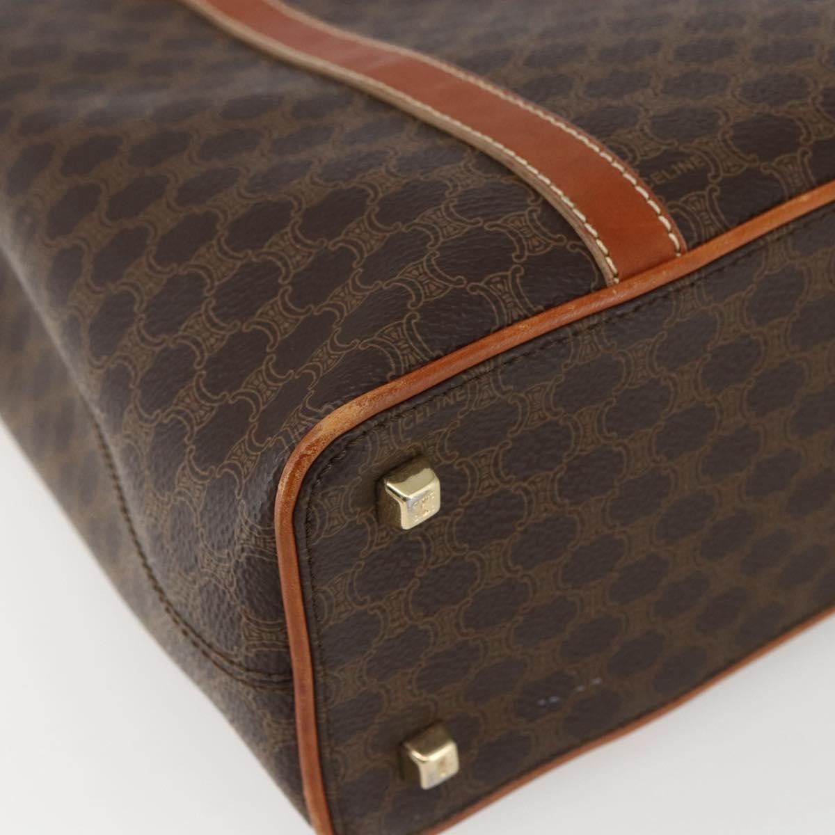 Celine Vintage Macadam Handbag Canvas and Leather, BROWN, CANVAS, Handbag