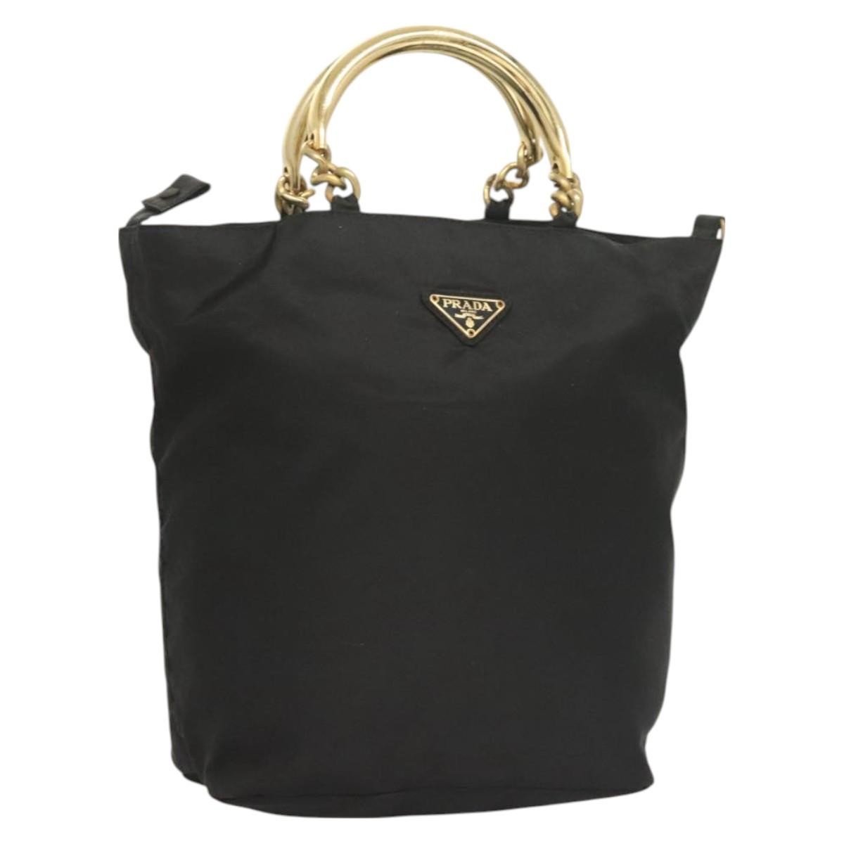 Prada Metal Handles Tote Tessuto, BLACK, NYLON, Handbag