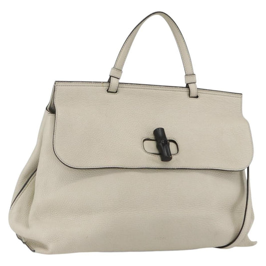 Gucci Bamboo Daily Top Handle Bag Leather, WHITE, LEATHER, Handbag