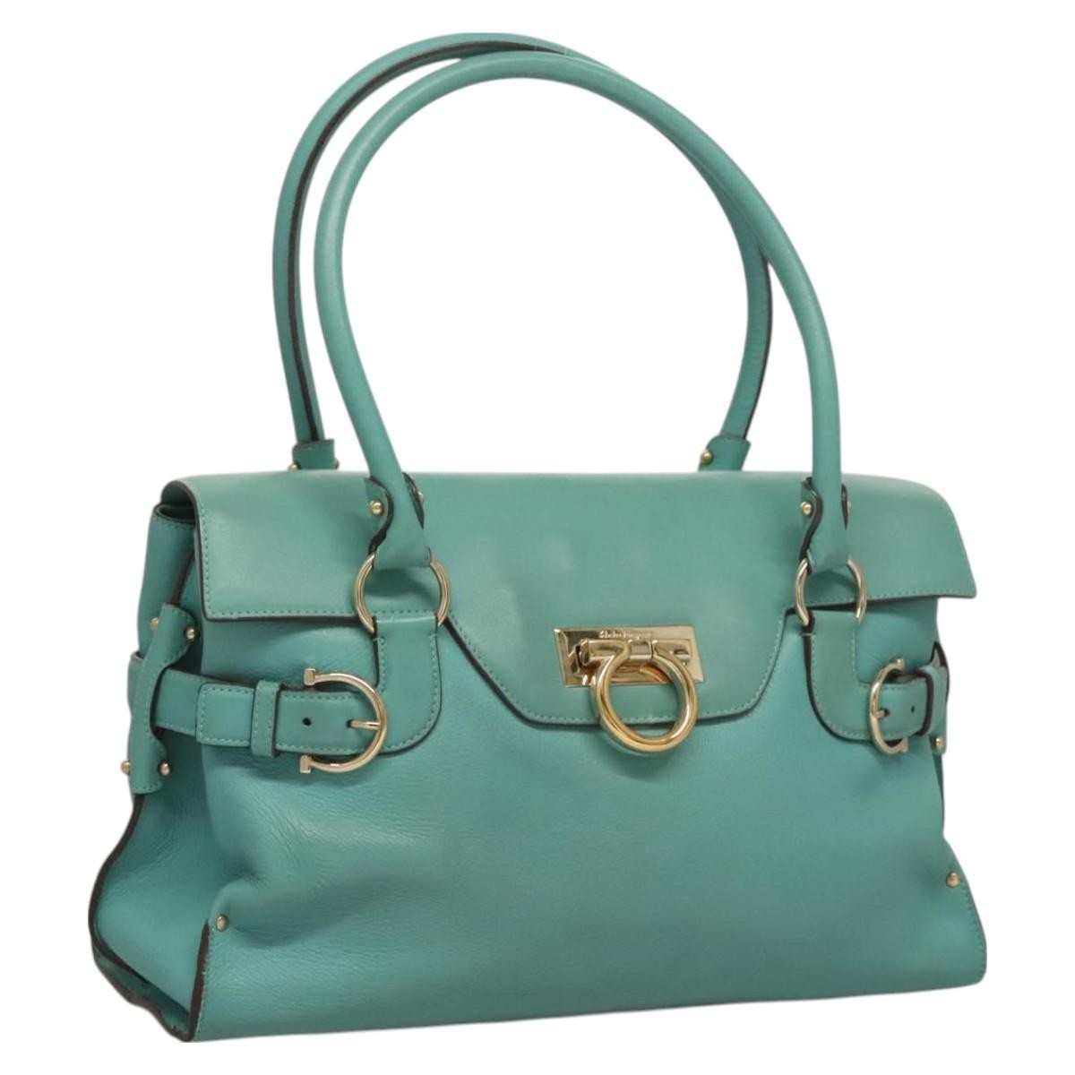 Salvatore Ferragamo Virna Satchel Leather, TURQUOISE, LEATHER, Handbag