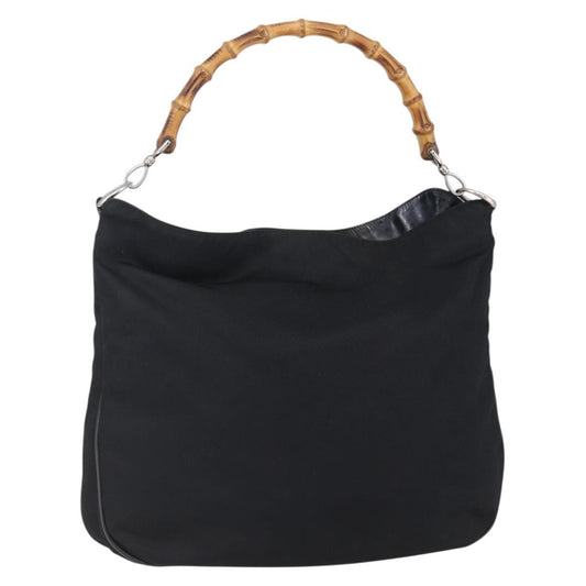 Gucci Vintage Bamboo Handle Open Hobo Nylon, BLACK, NYLON, Handbag