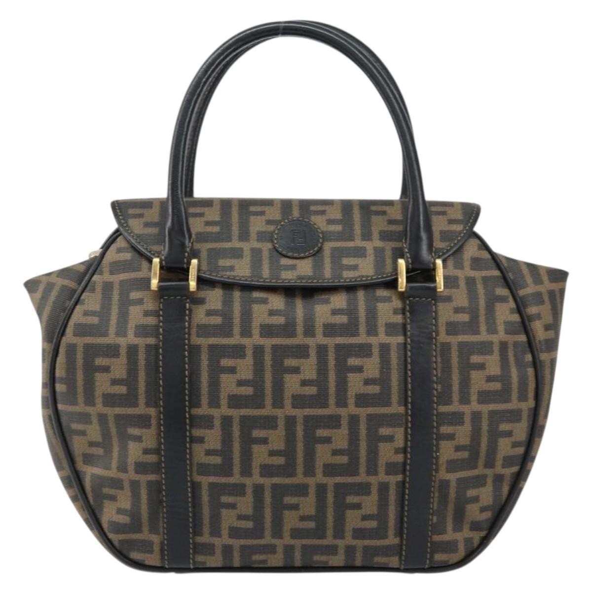 Fendi Zucca spalmati Zucca canvas spalmati flap rounded, BROWN, CANVAS, Handbag
