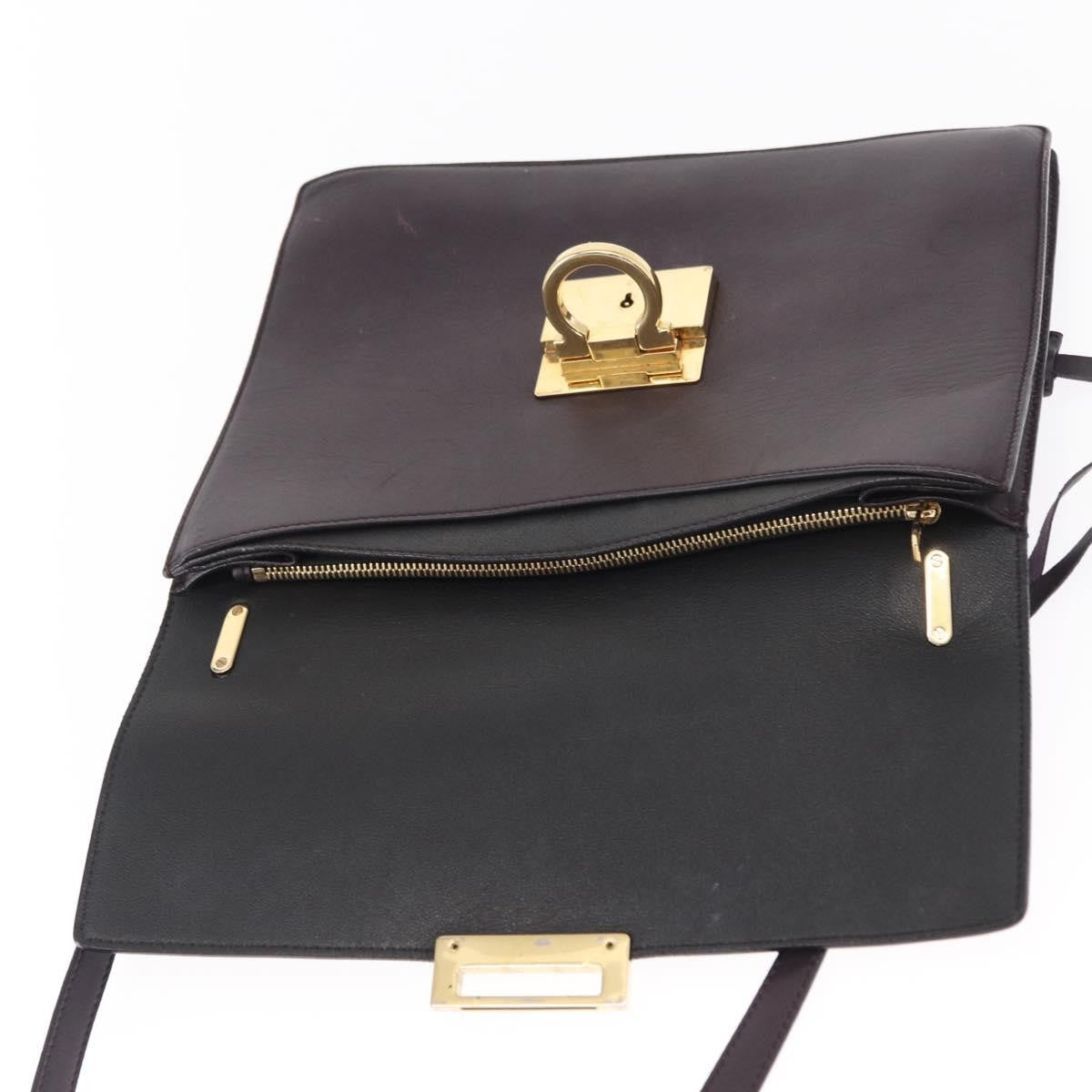 Salvatore Ferragamo Gancini Shoulder Bag Leather, PURPLE, LEATHER, Shoulder bag