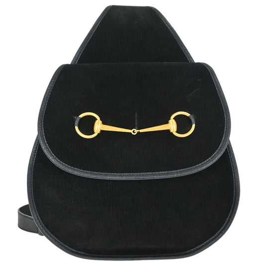 Gucci Vintage Horsebit Sling Bag Suede, BLACK, SUEDE, Shoulder bag