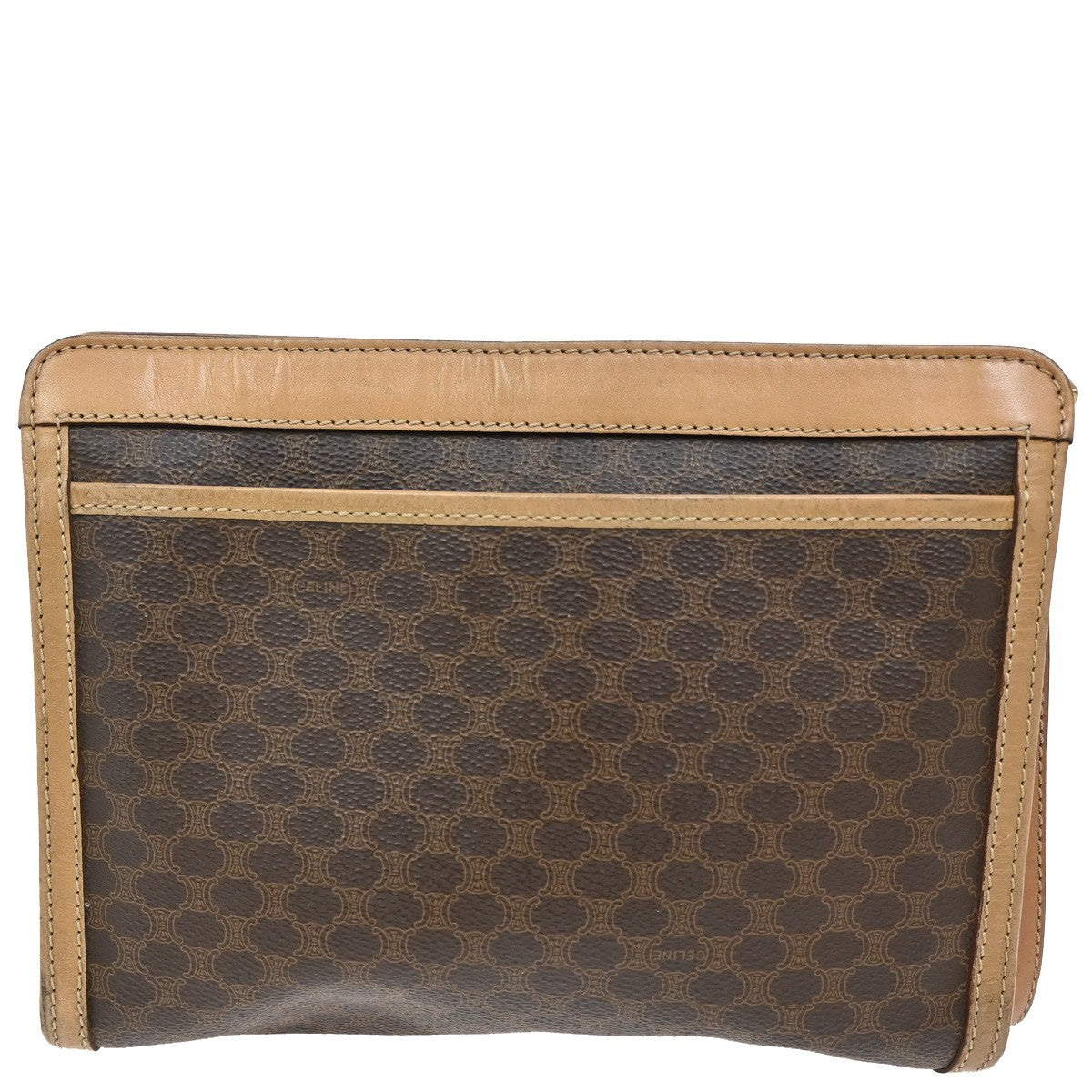 Celine Macadam Pochette Canvas and Leather, BROWN, CANVAS, Clutche & pouche