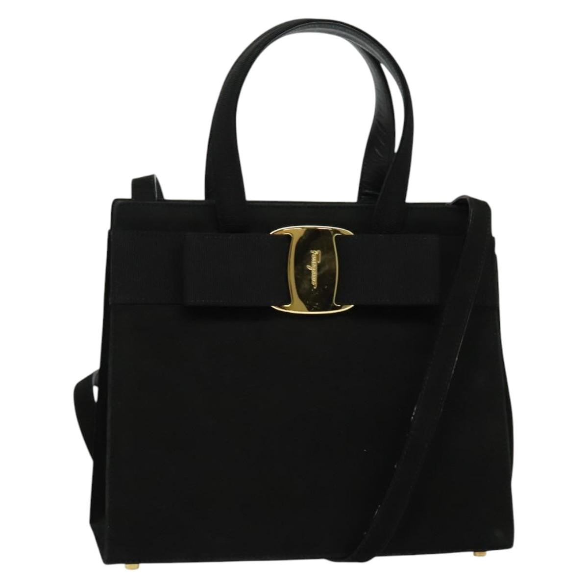 Salvatore Ferragamo Convertible Vara Bow Tote Suede, BLACK, SUEDE, Handbag