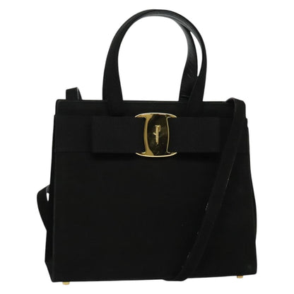 Salvatore Ferragamo Convertible Vara Bow Tote Suede, BLACK, SUEDE, Handbag