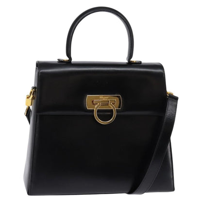 Salvatore Ferragamo Gancini Convertible Top Handle Bag Leather, BLACK, LEATHER, Handbag