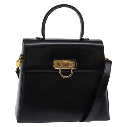 Salvatore Ferragamo Gancini Convertible Top Handle Bag Leather, BLACK, LEATHER, Handbag