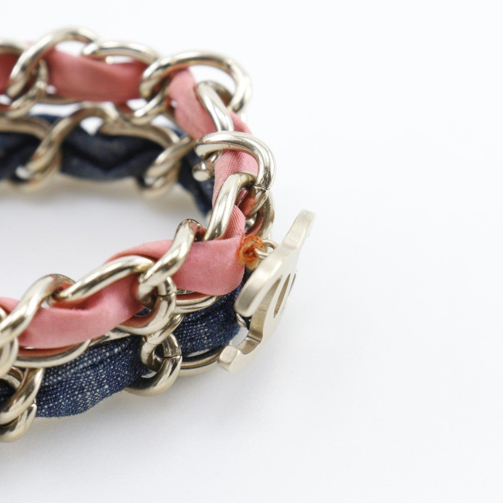 Chanel Coco mark chain 2 bracelet Metal and denim, SILVER, METAL, Bracelet