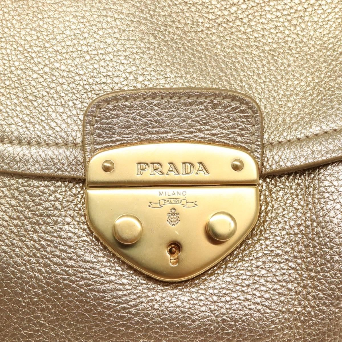 Prada Antic Pushlock Shoulder Bag Leather, GOLD, LEATHER, Shoulder bag
