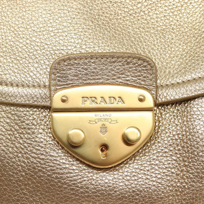 Prada Antic Pushlock Shoulder Bag Leather, GOLD, LEATHER, Shoulder bag