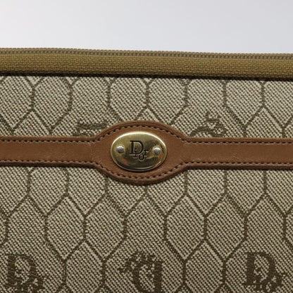 Christian Dior Vintage Honeycomb Zip Pouch Coated Canvas, BEIGE, CANVAS, Clutche & pouche