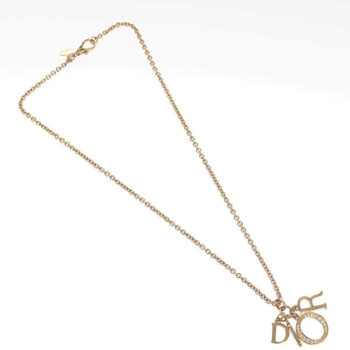 Christian Dior Logo Necklace Crystal Embellished Metal, GOLD, METAL, Necklace