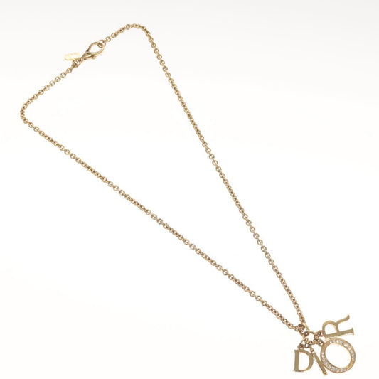 Christian Dior Logo Necklace Crystal Embellished Metal, GOLD, METAL, Necklace