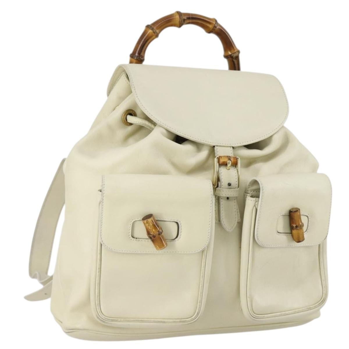 Gucci Vintage Bamboo Backpack Leather, BEIGE, LEATHER, Backpack