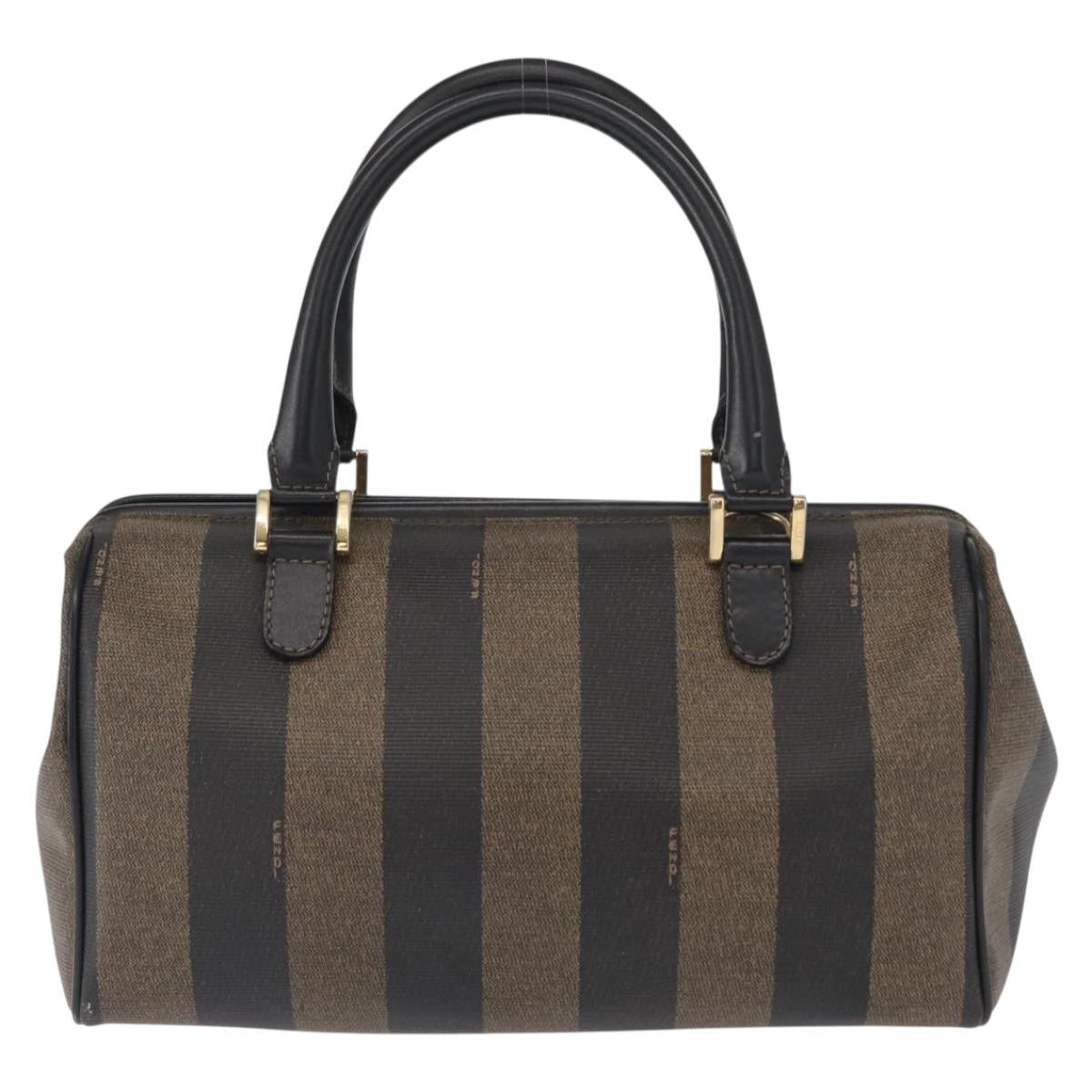 Fendi Vintage Pequin Convertible Boston Bag Coated Canvas, BROWN, CANVAS, Travel bag