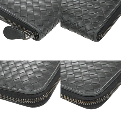 Bottega Veneta Intrecciato Long Zip  Wallet Leather, Black, Leather, Wallet