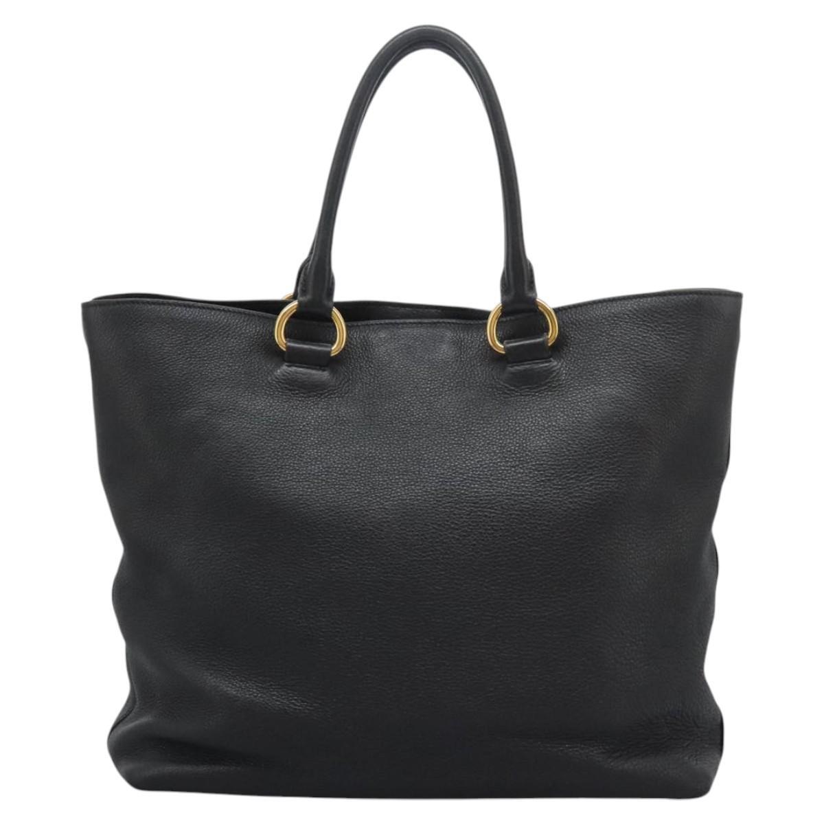 Prada Shopping Tote Vitello Daino, BLACK, LEATHER, Tote bag