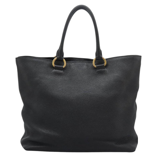 Prada Shopping Tote Vitello Daino, BLACK, LEATHER, Tote bag