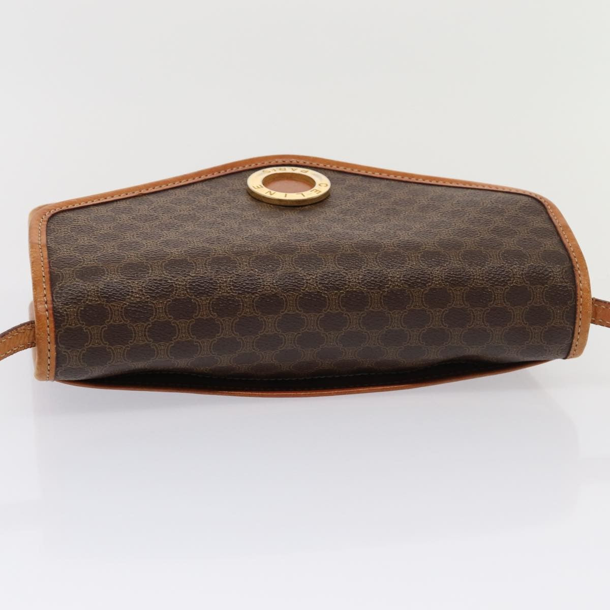 Celine Vintage Macadam Circle Logo Shoulder Bag Canvas and Leather, BROWN, CANVAS, Shoulder bag