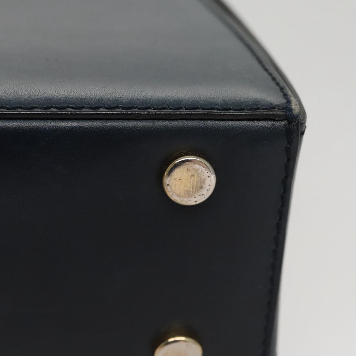 Celine Circle Logo Handbag Leather, NAVY, LEATHER, Handbag