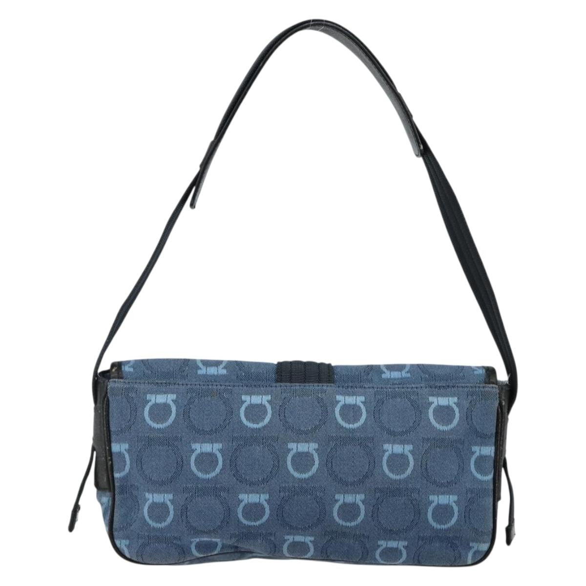 Salvatore Ferragamo Gancini Shoulder Bag Canvas, NAVY, CANVAS, Shoulder bag