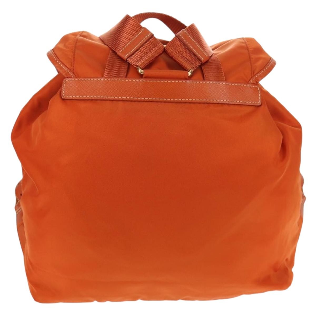 Prada Vela Double Front Pocket Backpack Tessuto with Saffiano Leather, ORANGE, NYLON, Backpack