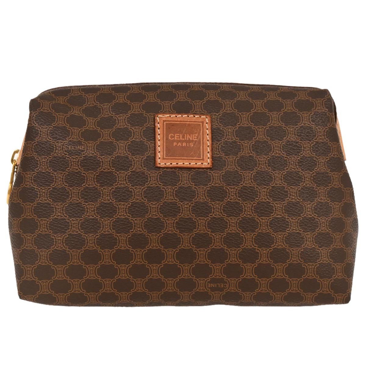 Celine Macadam Pochette Canvas and Leather, BROWN, CANVAS, Clutche & pouche