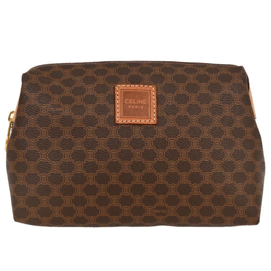 Celine Macadam Pochette Canvas and Leather, BROWN, CANVAS, Clutche & pouche
