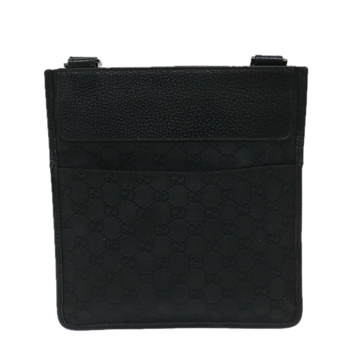 Gucci Vintage Flat Messenger Bag GG Canvas and Leather, BLACK, CANVAS, Crossbody bag