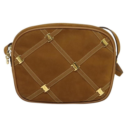 Salvatore Ferragamo Vala Shoulder Bag Suede, BROWN, SUEDE, Shoulder bag