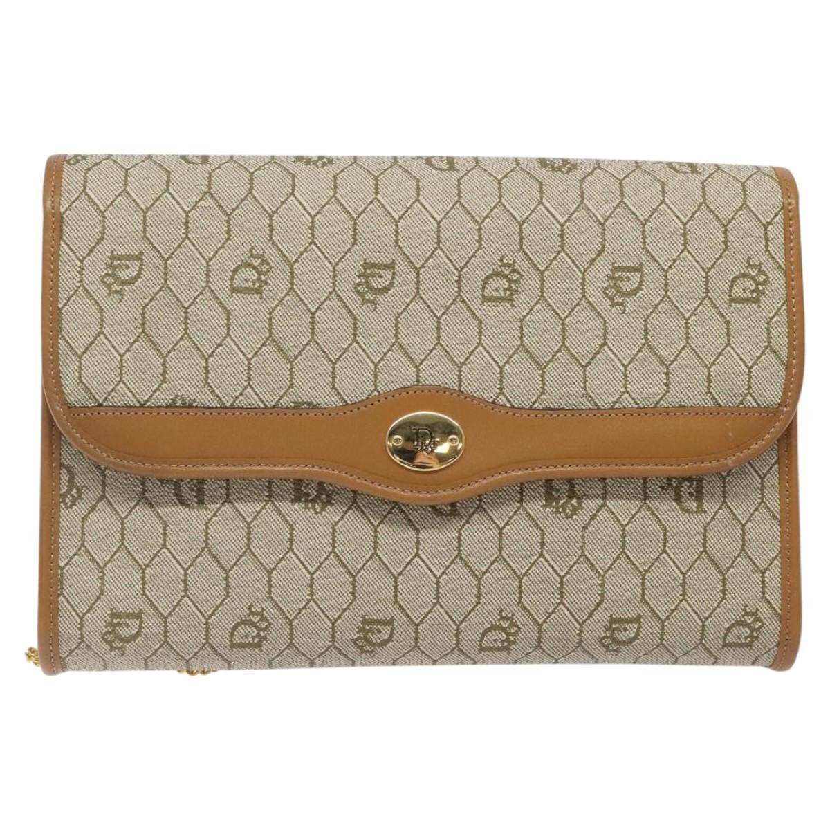 Christian Dior Vintage Honeycomb Flap Crossbody Bag Coated Canvas, BEIGE, CANVAS, Crossbody bag