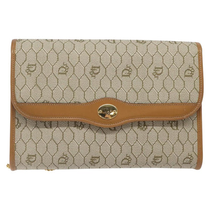 Christian Dior Vintage Honeycomb Flap Crossbody Bag Coated Canvas, BEIGE, CANVAS, Crossbody bag