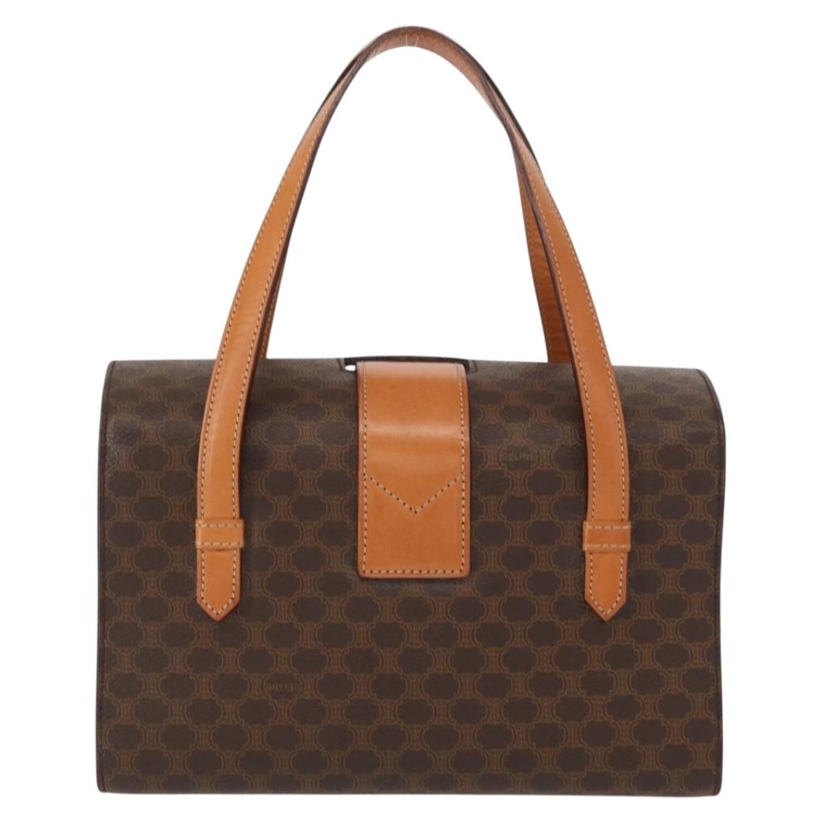 Celine Vintage Macadam Handbag Canvas and Leather, BROWN, CANVAS, Handbag