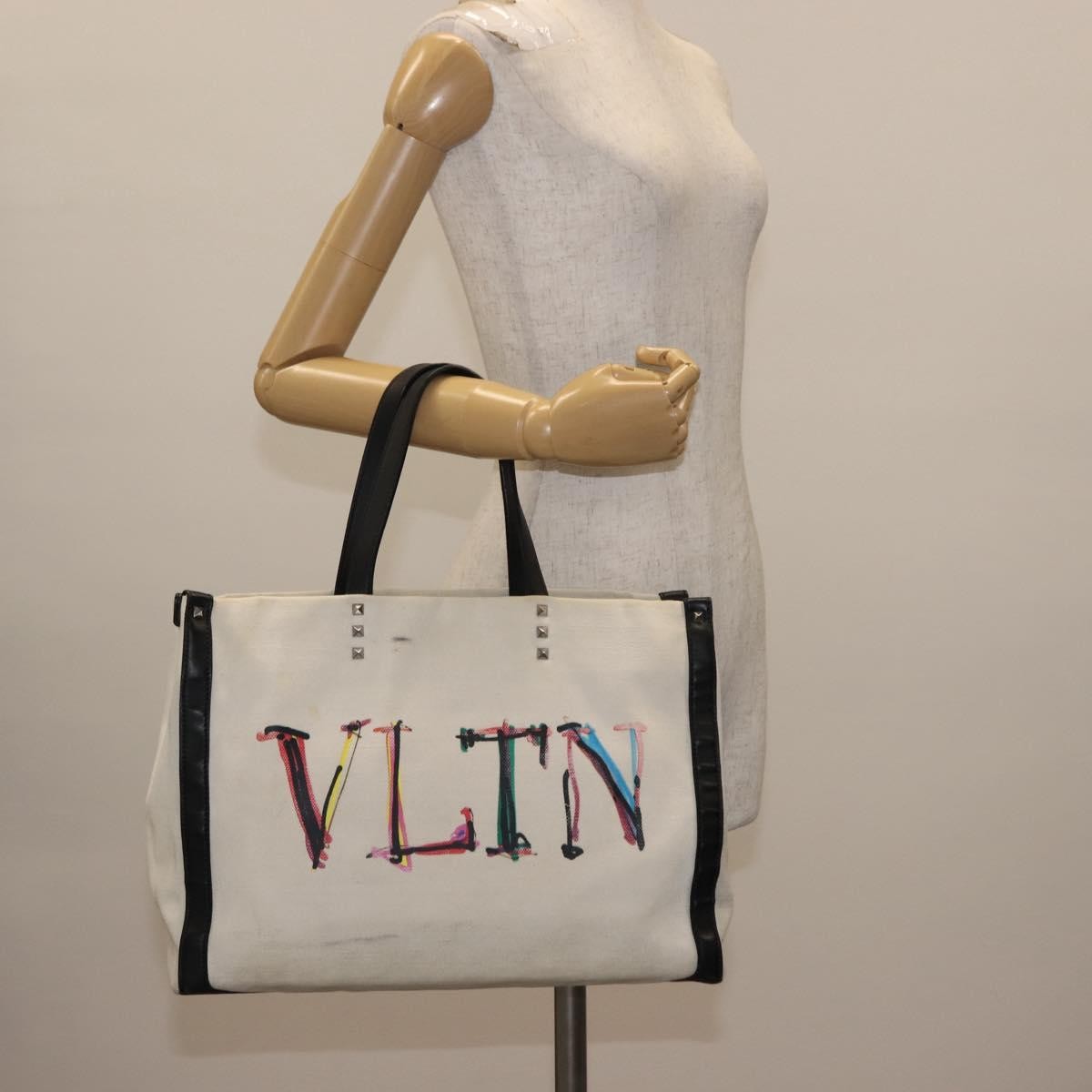 Valentino Garavani Grande Plage VLTN Tote Printed PVC with Leather, WHITE, CANVAS, Tote bag