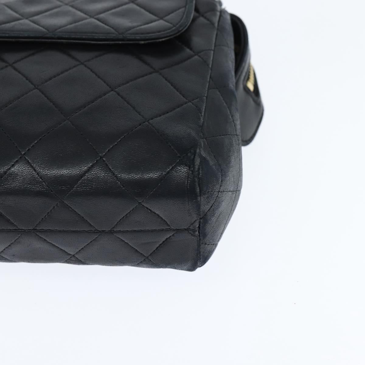 Chanel Vintage Front Pocket Shoulder Bag Quilted Lambskin, BLACK, LEATHER, Shoulder bag