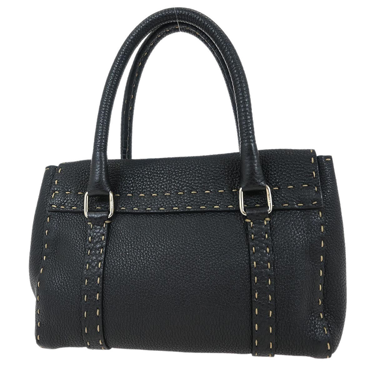 Fendi Selleria Linda Satchel Pebbled Leather, BLACK, LEATHER, Handbag
