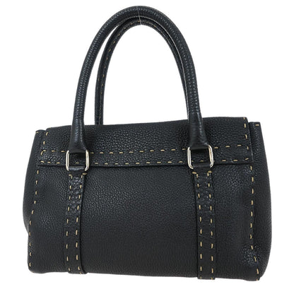 Fendi Selleria Linda Satchel Pebbled Leather, BLACK, LEATHER, Handbag