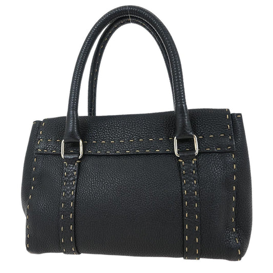 Fendi Selleria Linda Satchel Pebbled Leather, BLACK, LEATHER, Handbag