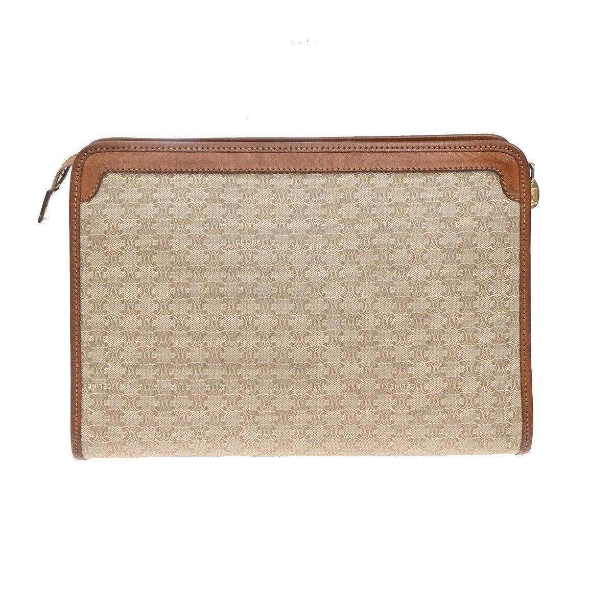 Celine Vintage Zip Wristlet Clutch Macadam Coated Canvas, BEIGE, CANVAS, Clutche & pouche
