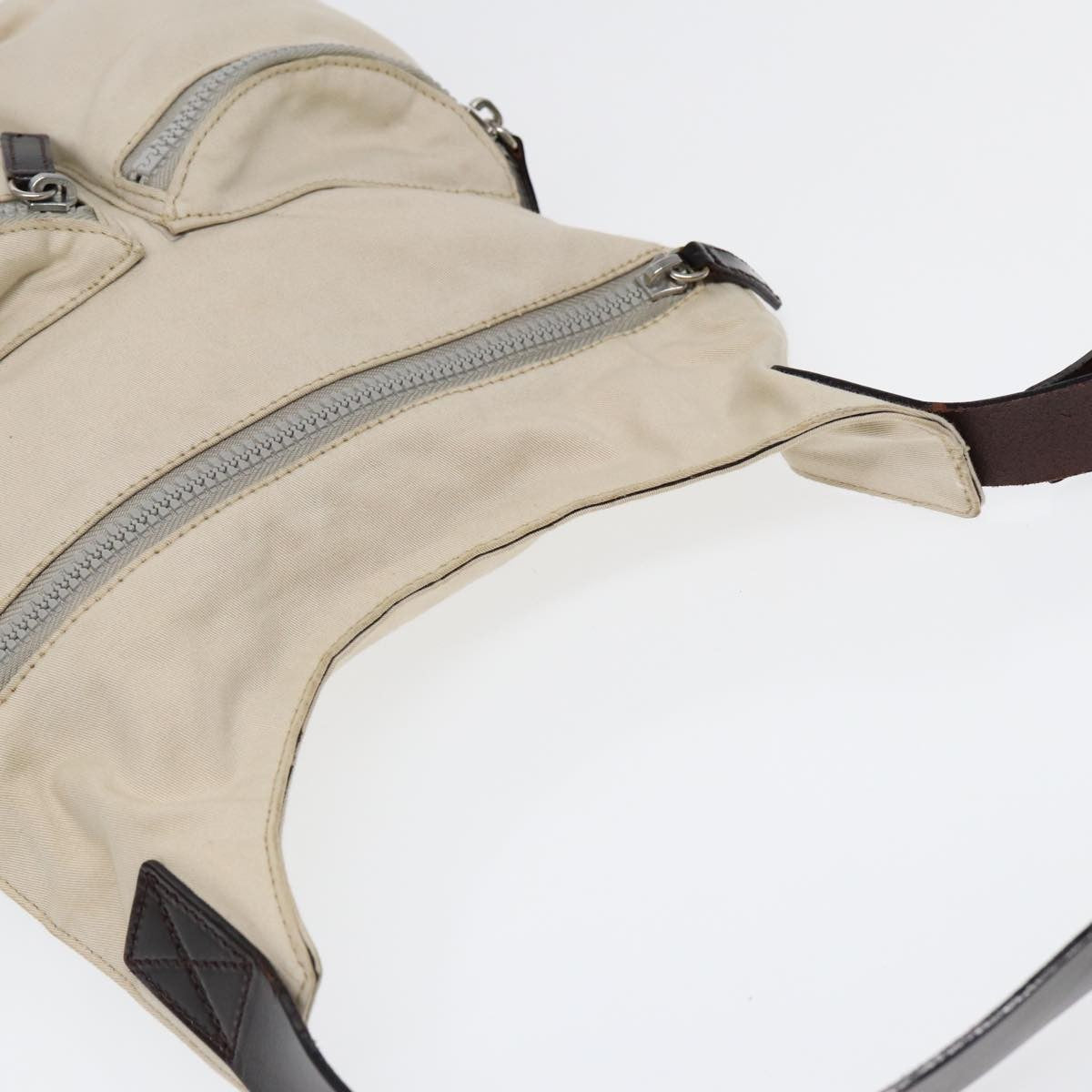 Fendi Vintage Double Pocket Zip Shoulder Bag Canvas, BEIGE, CANVAS, Shoulder bag