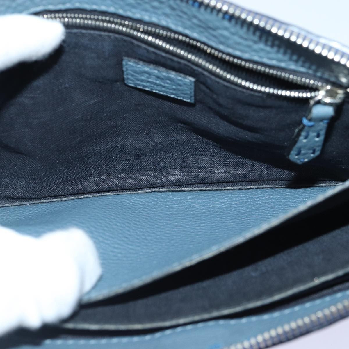 Fendi Selleria Zip Clutch Leather, BLUE, LEATHER, Clutche & pouche