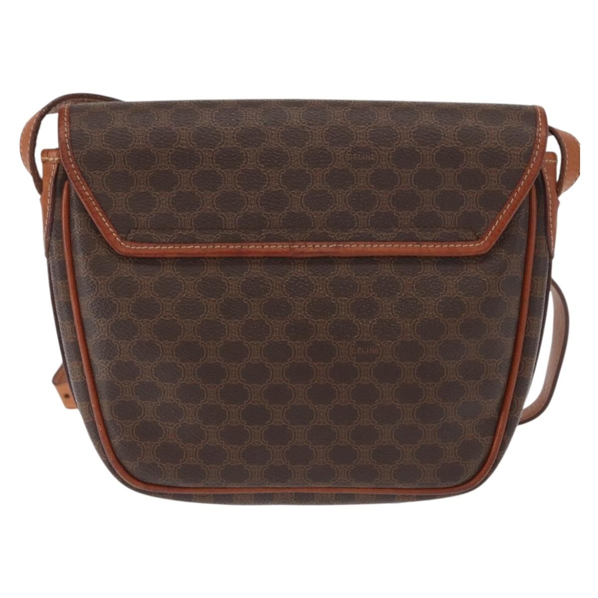 Celine Vintage Macadam Shoulder Bag Canvas and Leather, BROWN, CANVAS, Shoulder bag