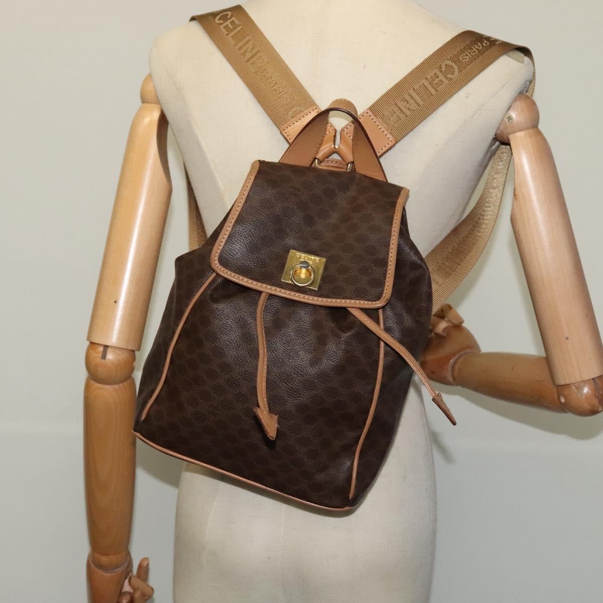 Celine Vintage Macadam Backpack Canvas and Leather, Brown, Canvas, Backpack