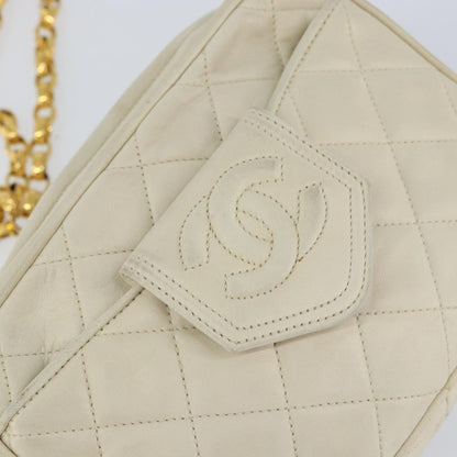 Chanel Vintage Front Pocket Camera Bag Quilted Lambskin, BEIGE, LEATHER, Shoulder bag