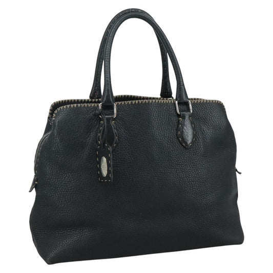 Fendi Selleria Handle Bag Embossed Leather, BLACK, LEATHER, Handbag