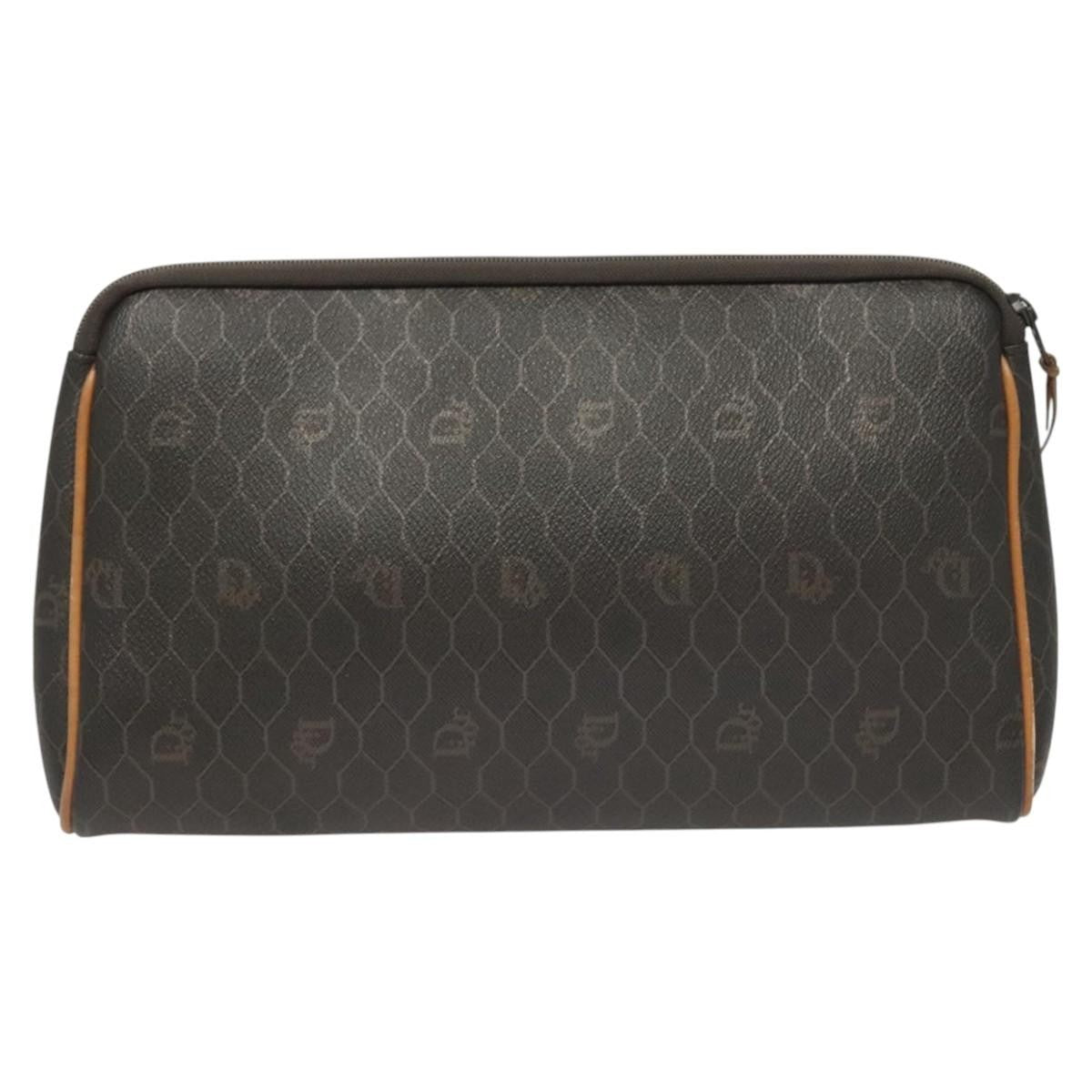 Christian Dior Vintage Honeycomb Zip Pouch Canvas and Leather, Black, Canvas, Clutch