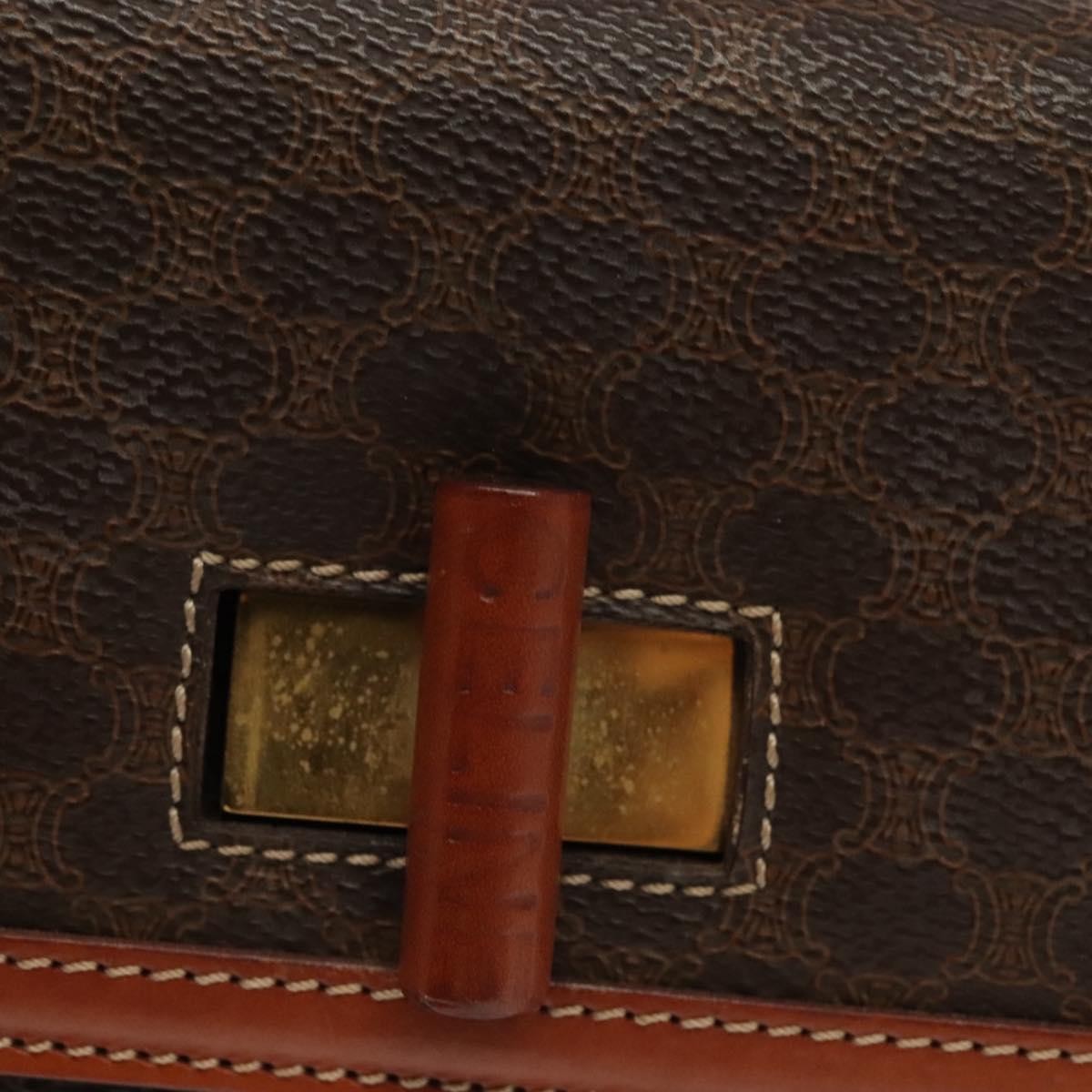 Celine Vintage Convertible Top Handle Bag Macadam Coated Canvas, BROWN, CANVAS, Handbag