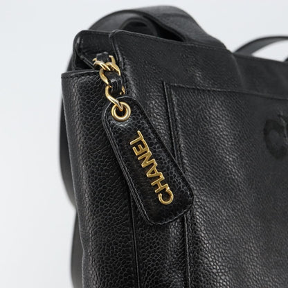 Chanel Vintage Logo Tote Caviar, BLACK, LEATHER, Tote bag